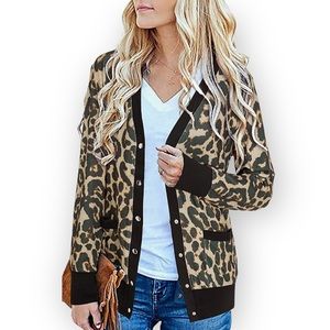 Leopard snap button down cardigan with pockets